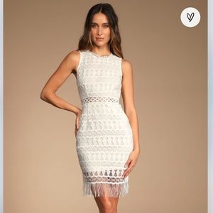 Lulus Kenna White Crochet Lace Sleeveless Bodycon Dress (Size M)